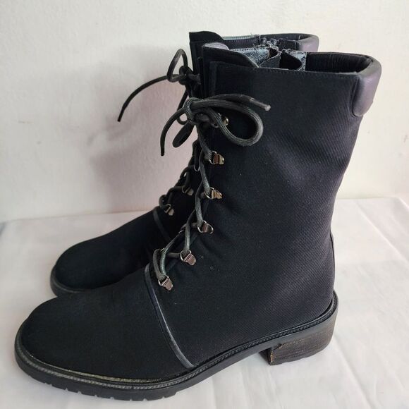 Stuart Weitzman Woman's Lace Up Combat Boots Black Size 9.5B Shoes Side Zip up - Picture 2 of 14